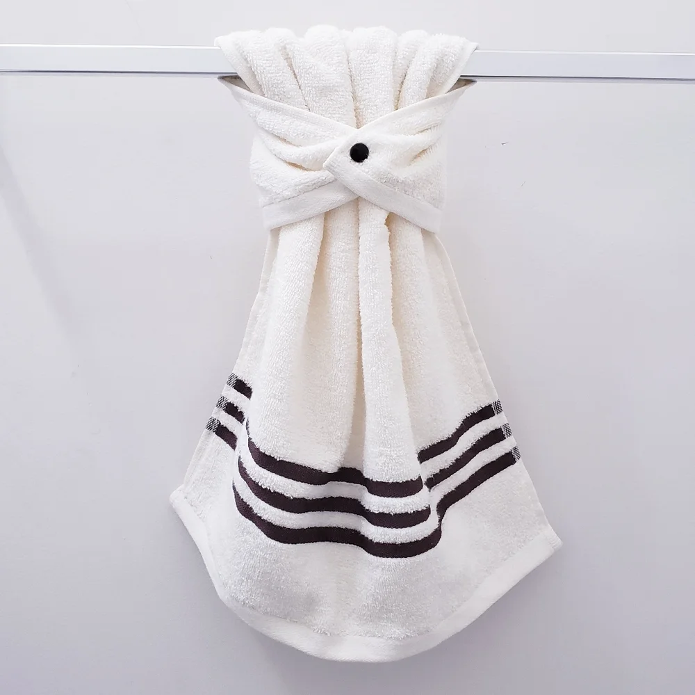 #9126 NEW! Solid w/3 stripes HANG'N'SNAP Hand Towel 🤍Select Plastic snap